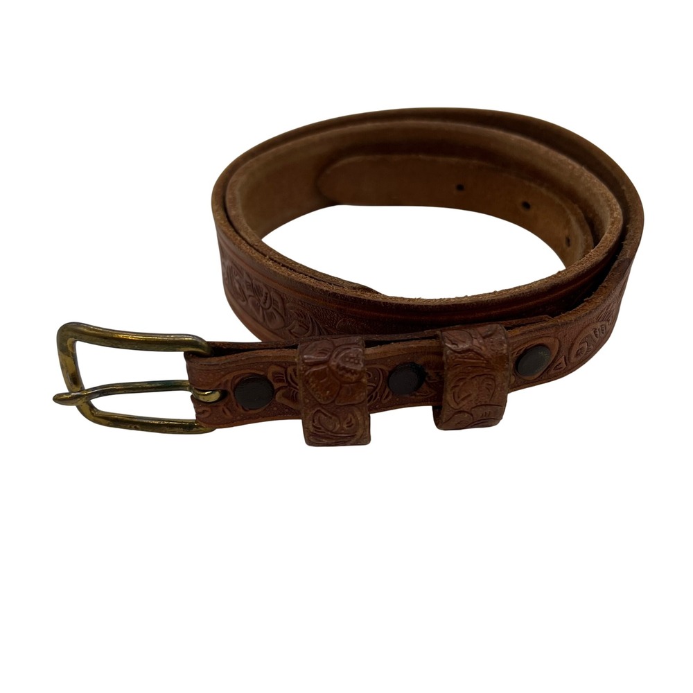 VTG Cherokee Tooled Leather Belt 505 Size 31 Floral Western Greeneville TN USA